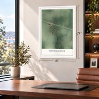 Montmorenci, Indiana map, 18 x 24 inch print in a white frame in a home office