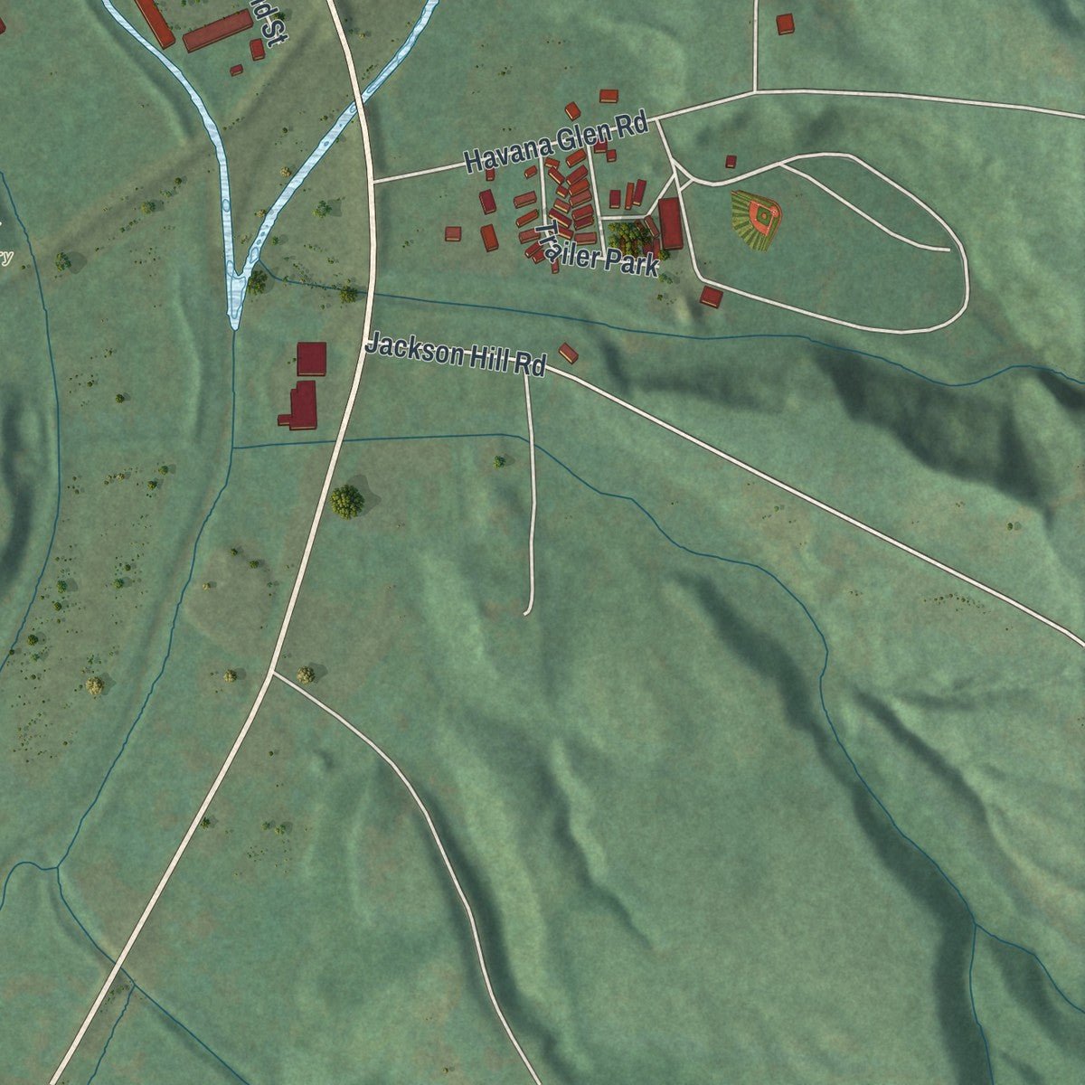 Second close-up of the map of Montour Falls, New York print showing more streets and buildings