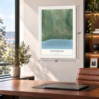 Montpelier, Iowa map, 18 x 24 inch print in a white frame in a home office