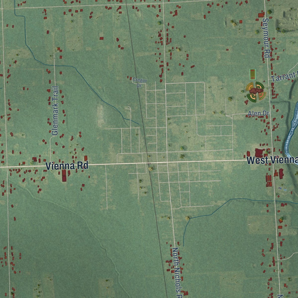 Second close-up of the map of Montrose, Genesee County, Michigan print showing more streets and buildings