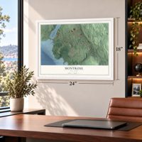Montrose, New York map, 18 x 24 inch print in a white frame in a home office