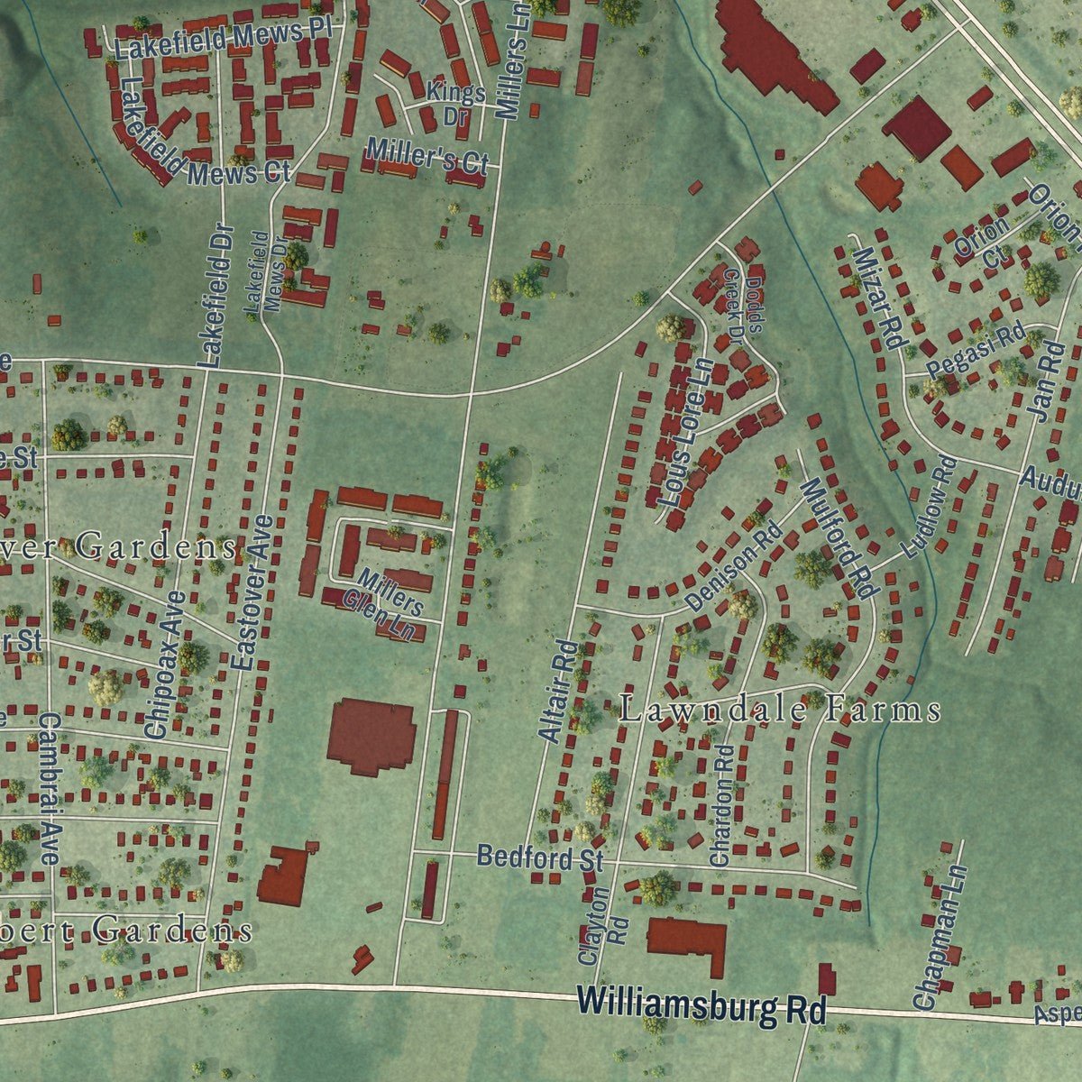 Second close-up of the map of Montrose, Virginia print showing more streets and buildings