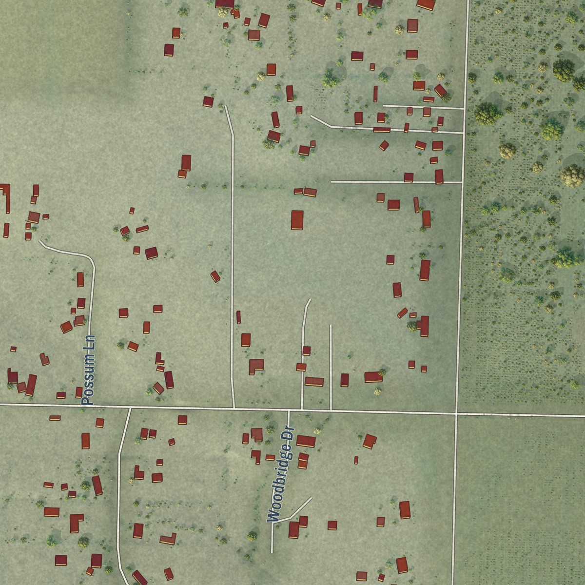 Second close-up of the map of Monument Hills, California print showing more streets and buildings