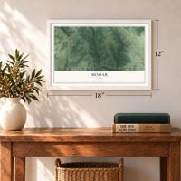 Mooar, Iowa map, 12 x 18 inch print in a white frame in an entryway
