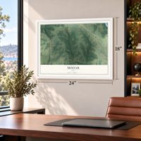 Mooar, Iowa map, 18 x 24 inch print in a white frame in a home office