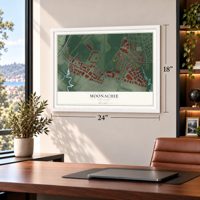 Moonachie, New Jersey map, 18 x 24 inch print in a white frame in a home office