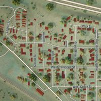 Second close-up of the map of Moorcroft, Wyoming print showing more streets and buildings