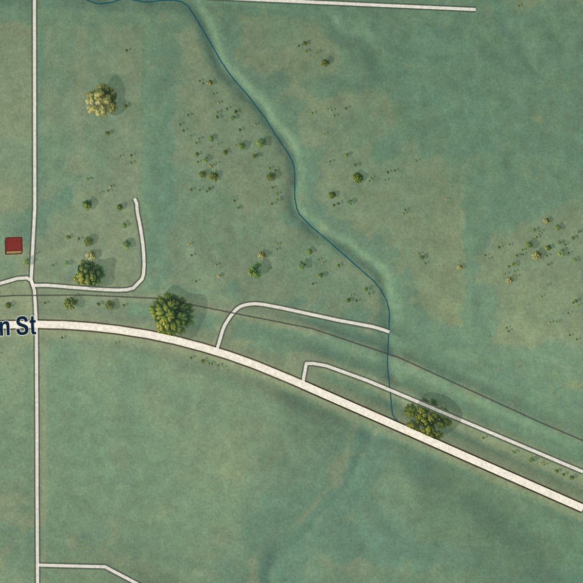 Second close-up of the map of Moorefield, Arkansas print showing more streets and buildings