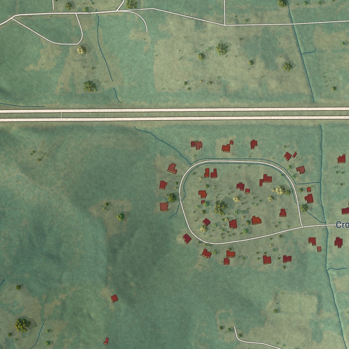 Second close-up of the map of Mooreville, Mississippi print showing more streets and buildings