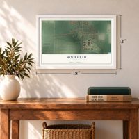 Moorhead, Mississippi map, 12 x 18 inch print in a white frame in an entryway