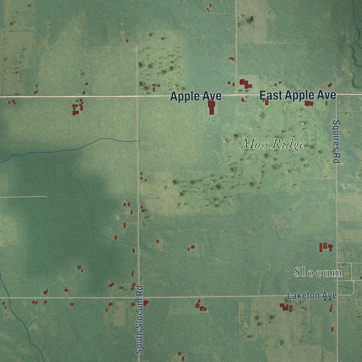 Second close-up of the map of Moorland, Michigan print showing more streets and buildings