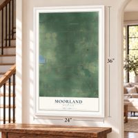 Moorland, Michigan map, 24 x 36 inch print in a white frame by a staircase