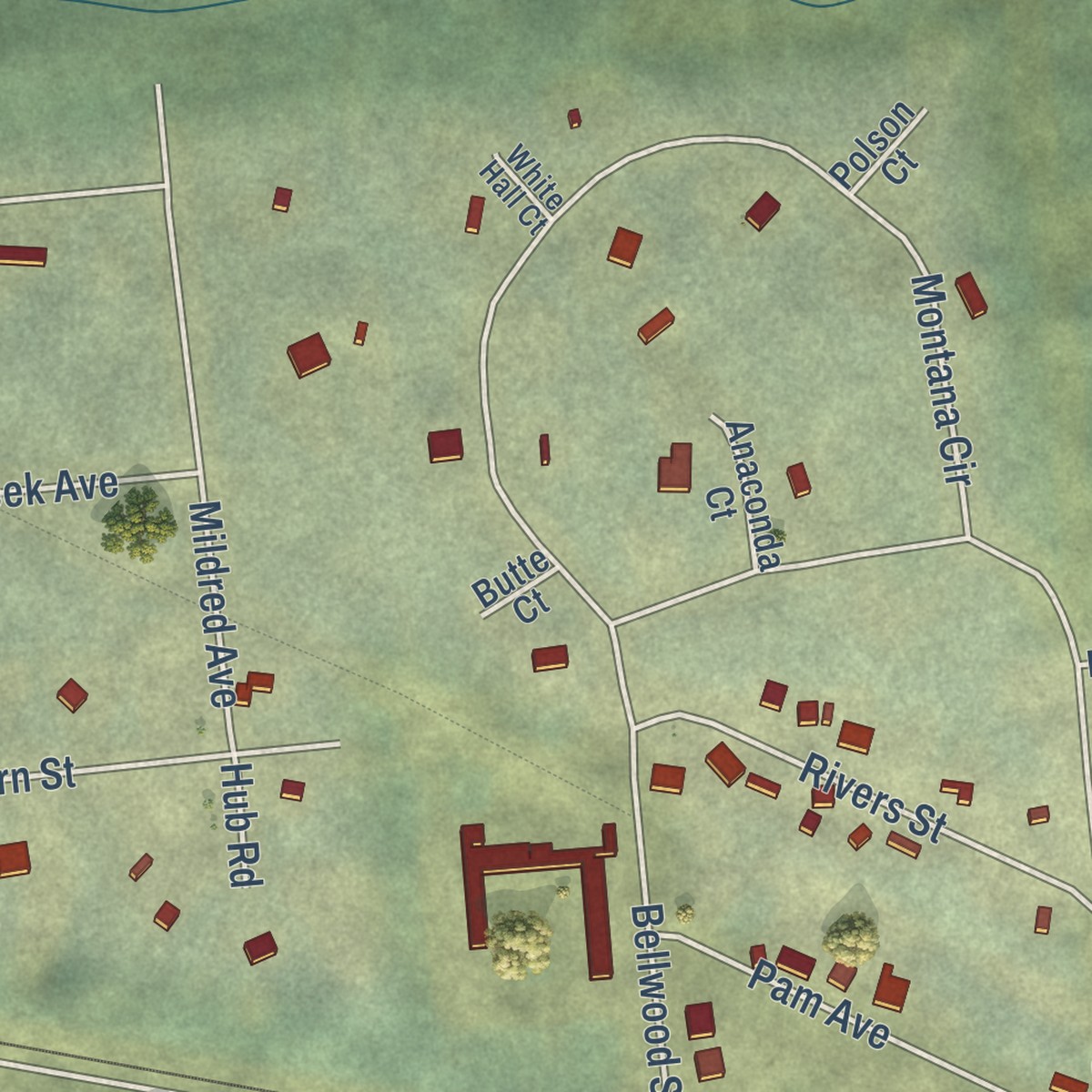 Second close-up of the map of Moose Creek, Alaska print showing more streets and buildings