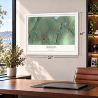 Moosup, Connecticut map, 18 x 24 inch print in a white frame in a home office