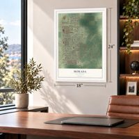 Morada, California map, 18 x 24 inch print in a white frame in a home office