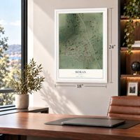 Moran, Texas map, 18 x 24 inch print in a white frame in a home office