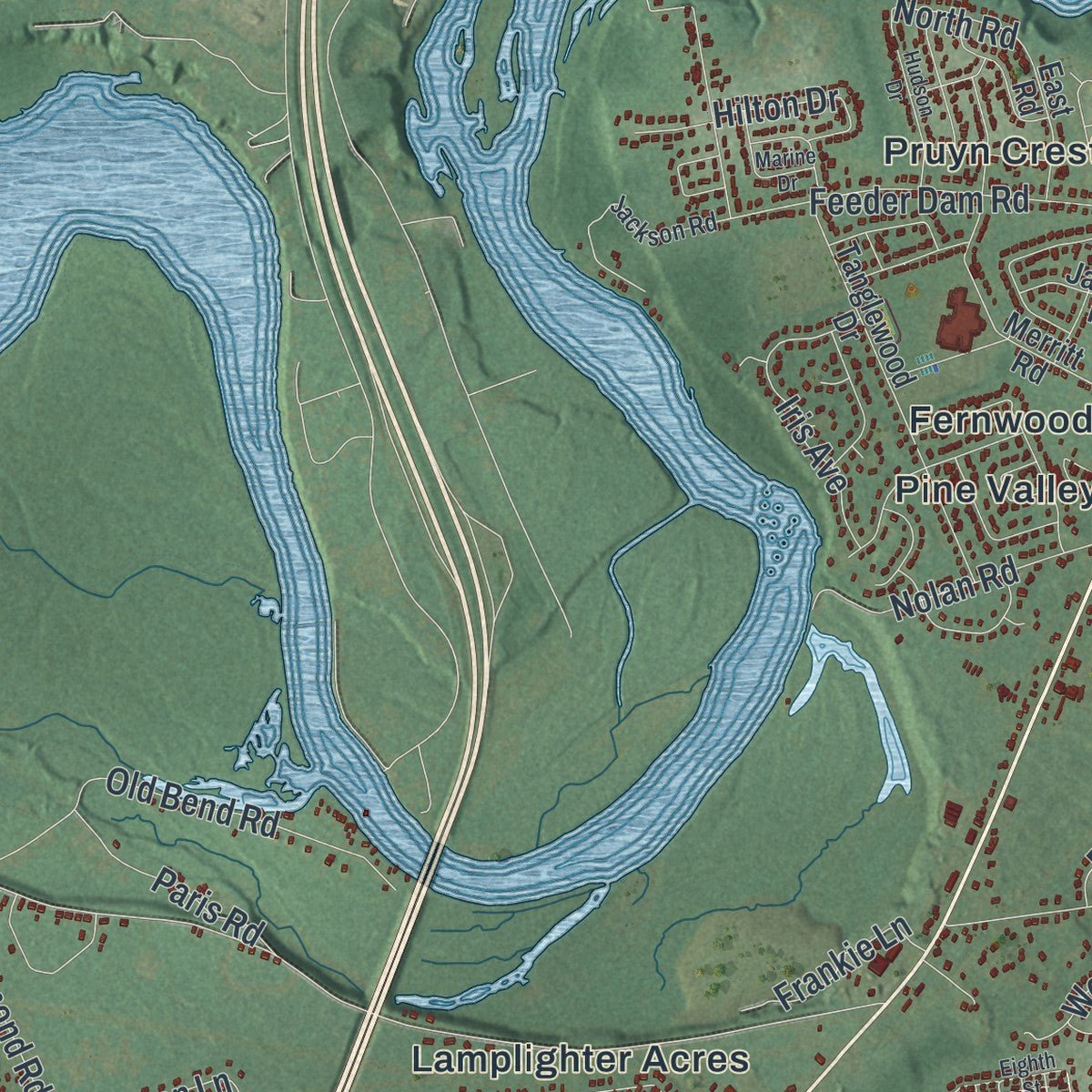 Second close-up of the map of Moreau, New York print showing more streets and buildings