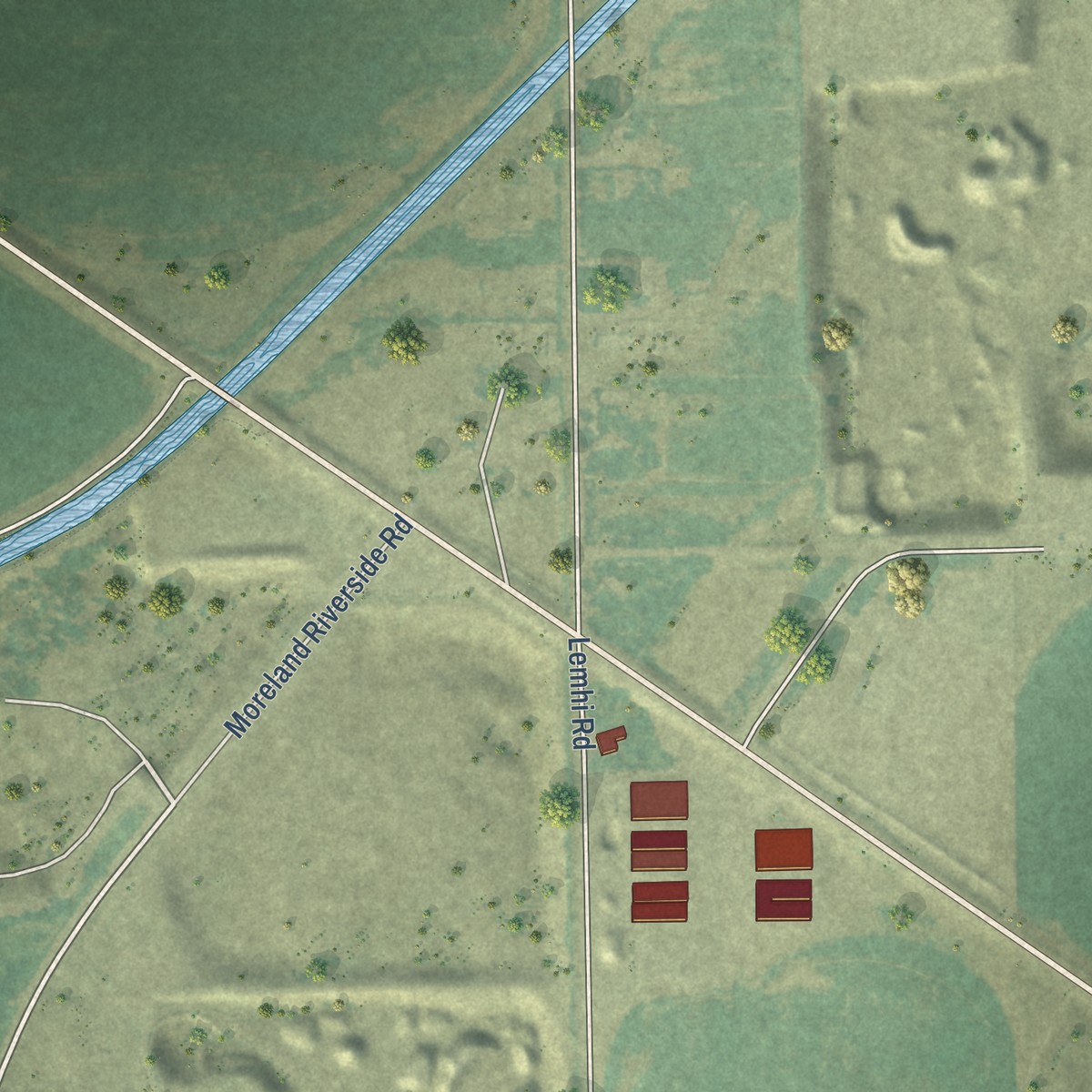 Second close-up of the map of Moreland, Idaho print showing more streets and buildings