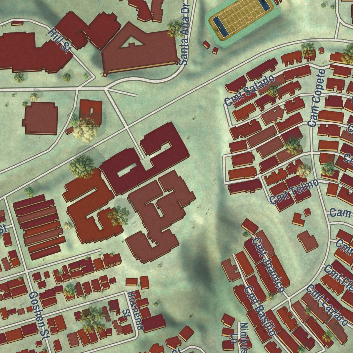Second close-up of the map of Morena, California print showing more streets and buildings
