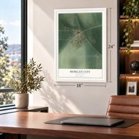 Morgan City, Mississippi map, 18 x 24 inch print in a white frame in a home office