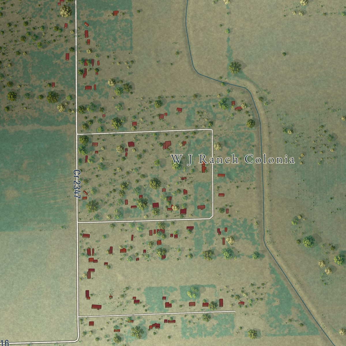 Second close-up of the map of Morgan Farm, Texas print showing more streets and buildings