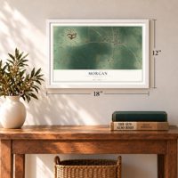 Morgan, Georgia map, 12 x 18 inch print in a white frame in an entryway