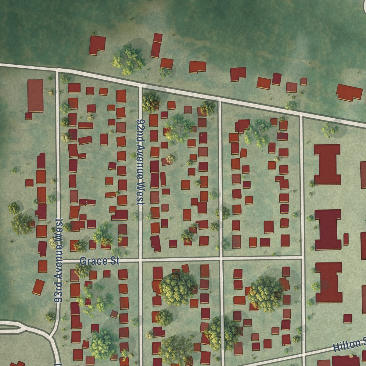 Second close-up of the map of Morgan Park, Minnesota print showing more streets and buildings