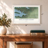 Morgan's Point Resort, Texas map, 12 x 18 inch print in a white frame in an entryway