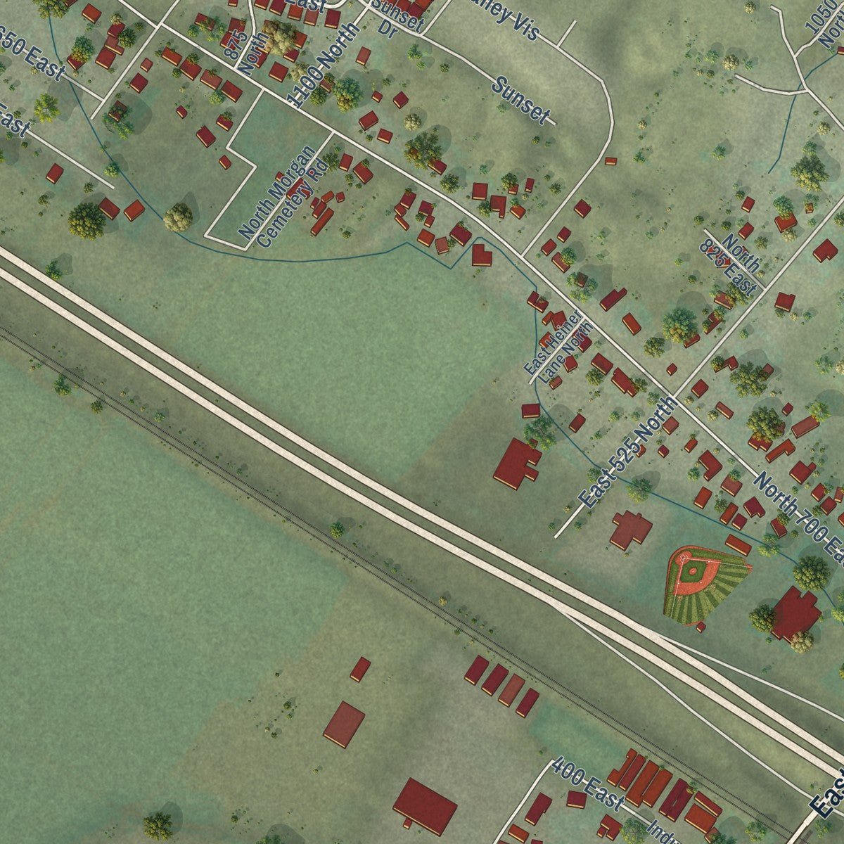 Second close-up of the map of Morgan, Utah print showing more streets and buildings