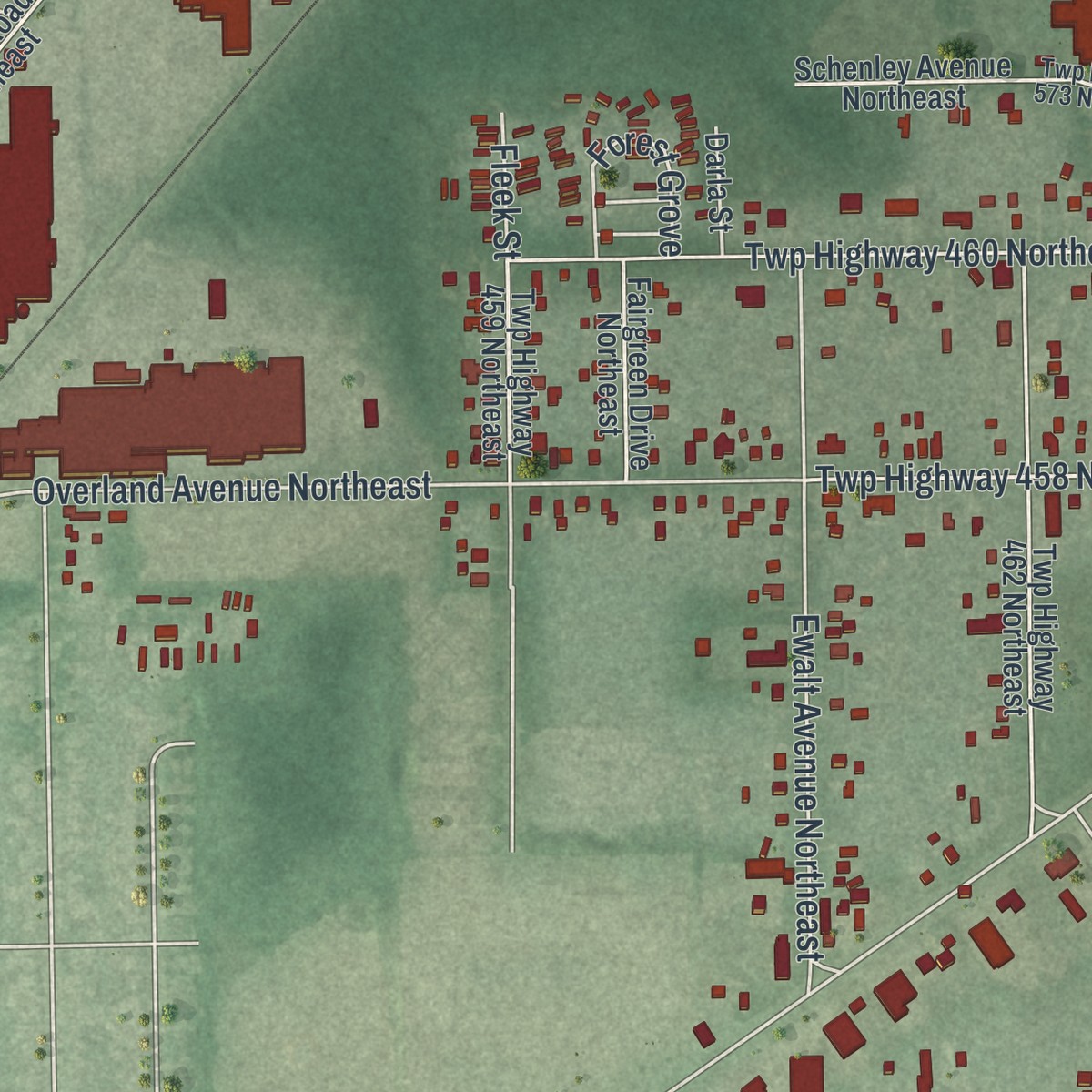 Second close-up of the map of Morgandale, Ohio print showing more streets and buildings