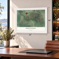 Morgantown, Pennsylvania map, 18 x 24 inch print in a white frame in a home office