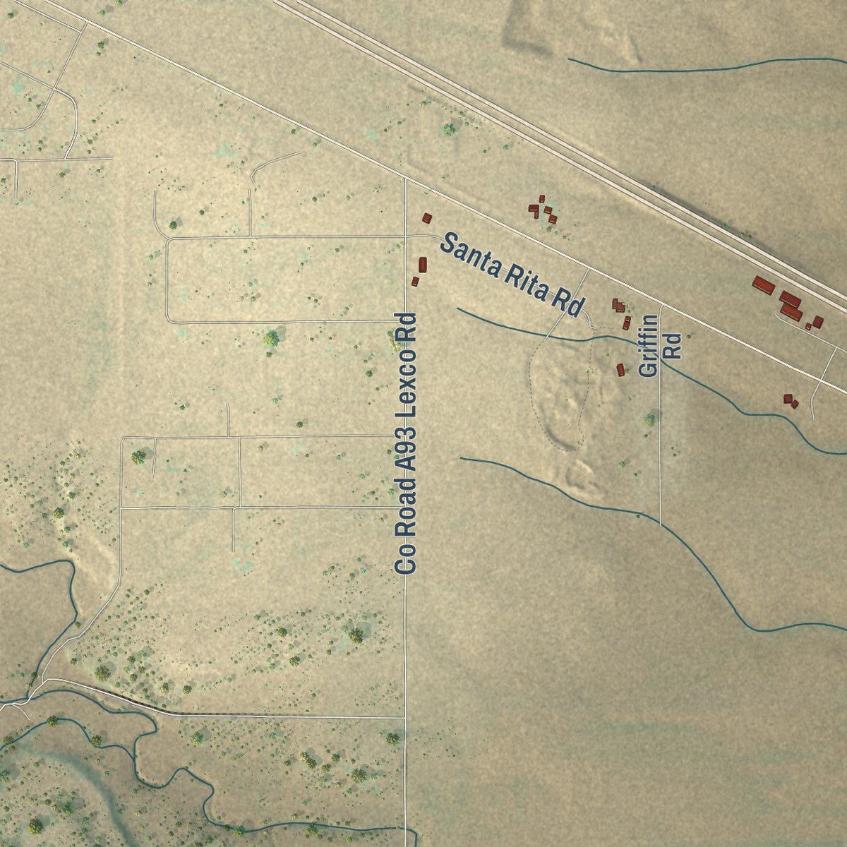 Second close-up of the map of Moriarty, New Mexico print showing more streets and buildings