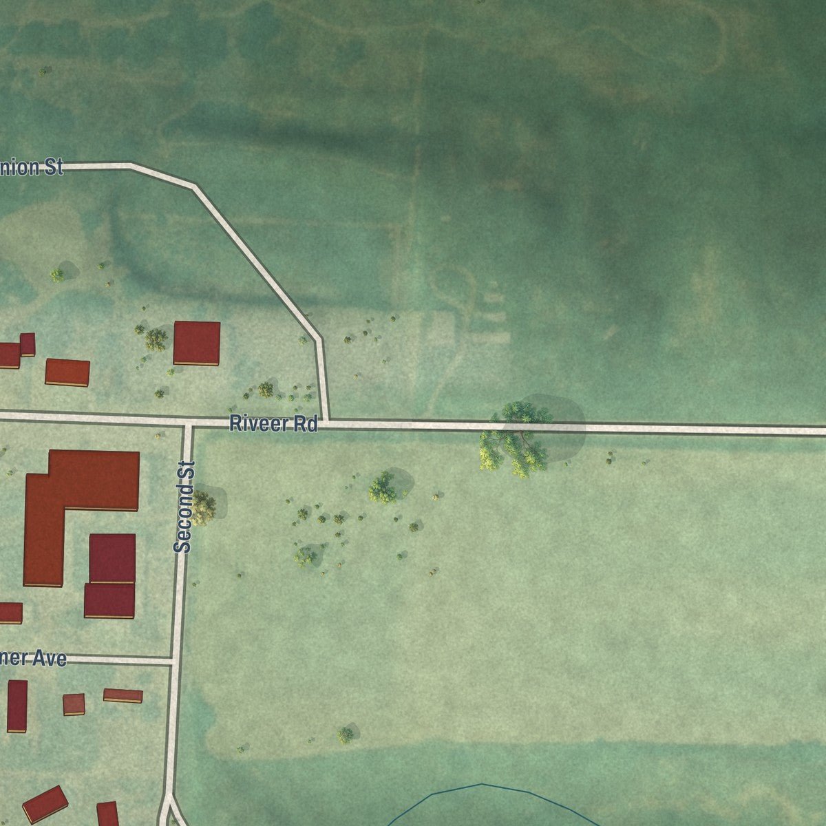 Second close-up of the map of Morland, Kansas print showing more streets and buildings