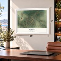 Morley, Missouri map, 18 x 24 inch print in a white frame in a home office