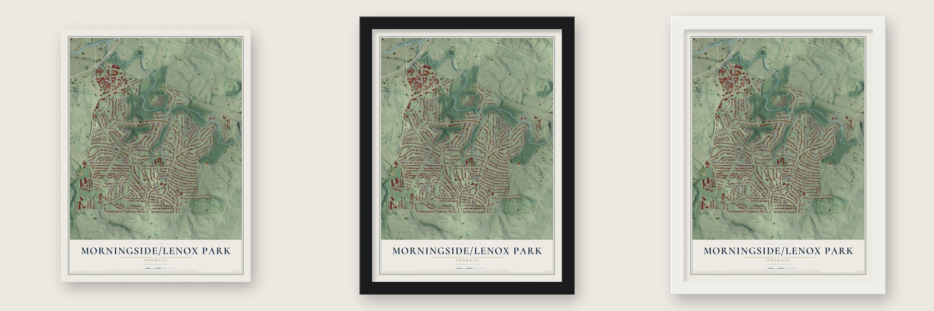 Morningside-Lenox Park, Georgia map unframed, in a black wood frame and in a white wood frame