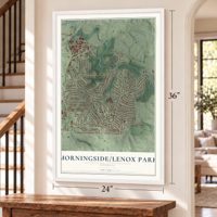 Morningside-Lenox Park, Georgia map, 24 x 36 inch print in a white frame by a staircase