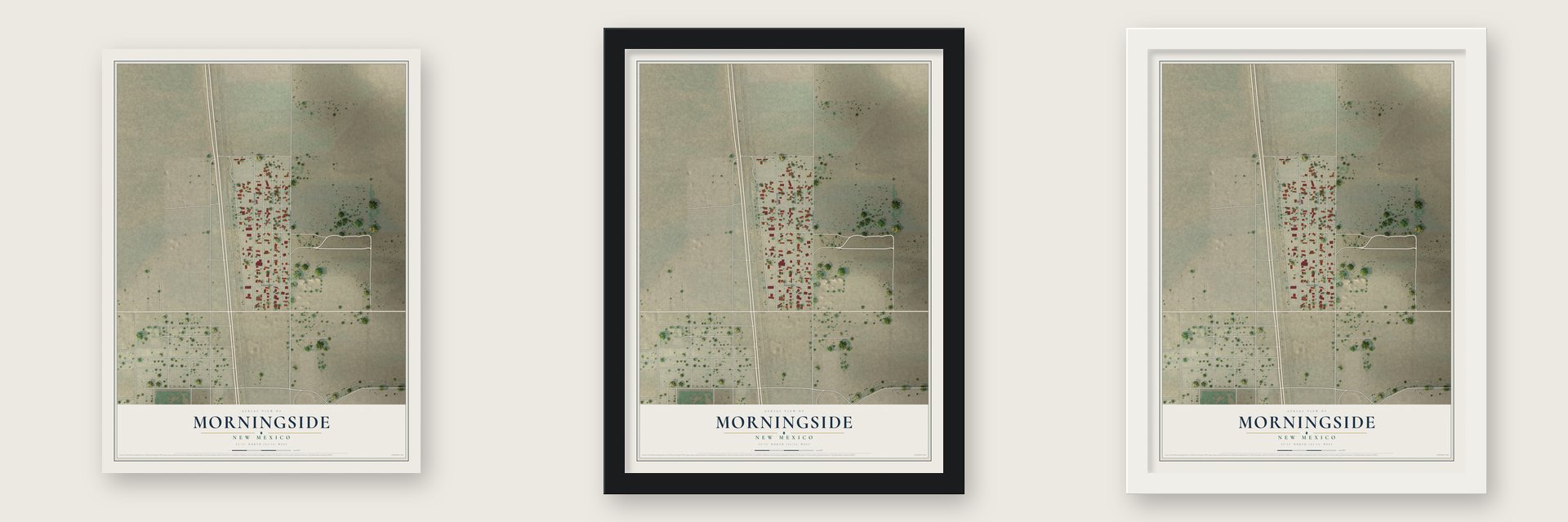 Morningside, New Mexico map unframed, in a black wood frame and in a white wood frame