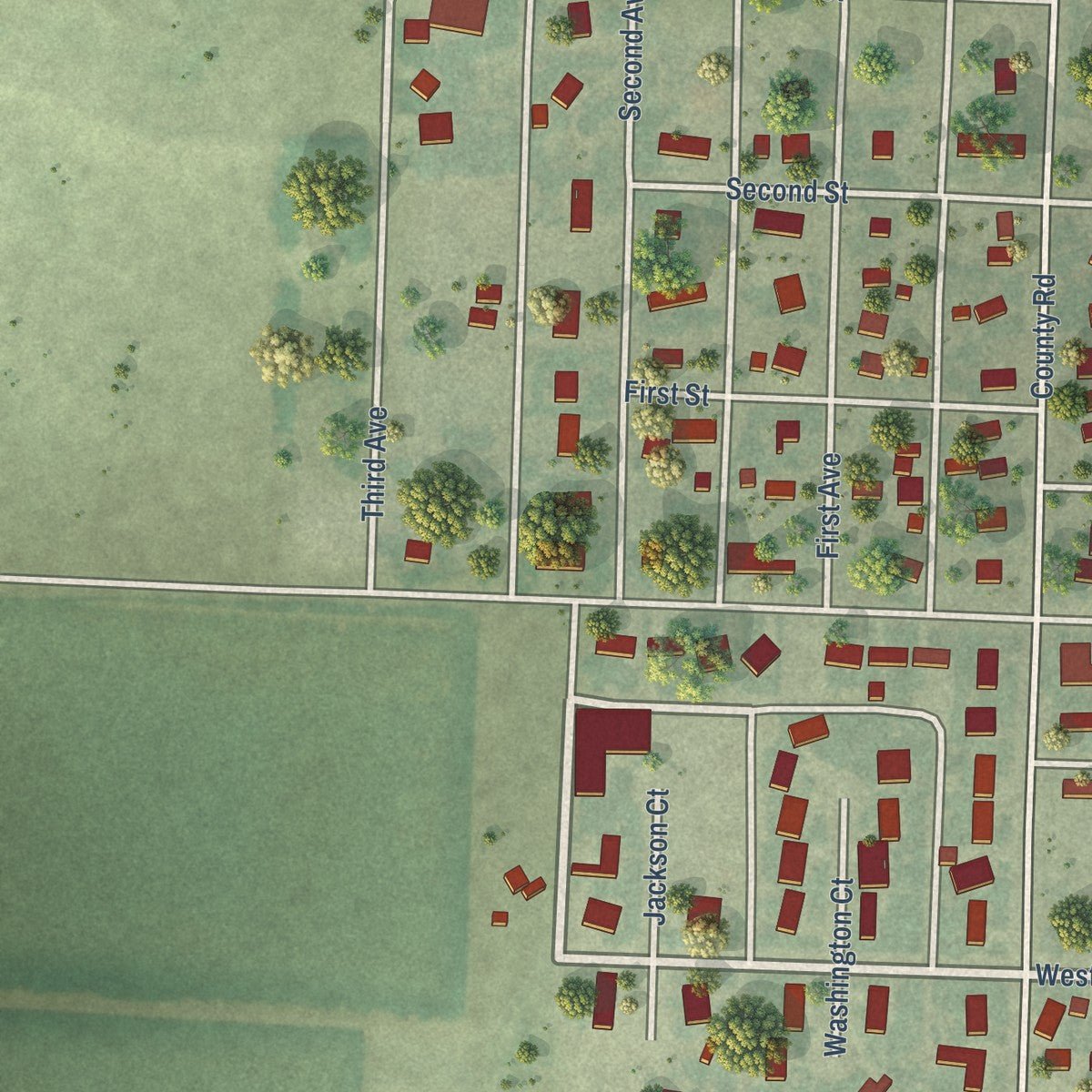 Second close-up of the map of Morrill, Nebraska print showing more streets and buildings