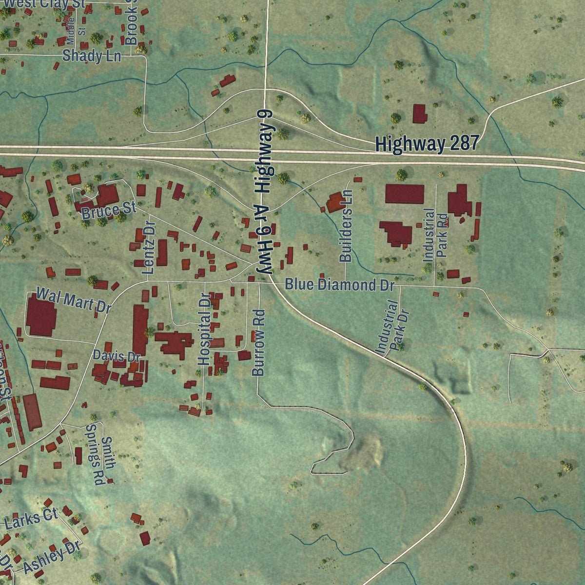 Second close-up of the map of Morrilton, Arkansas print showing more streets and buildings