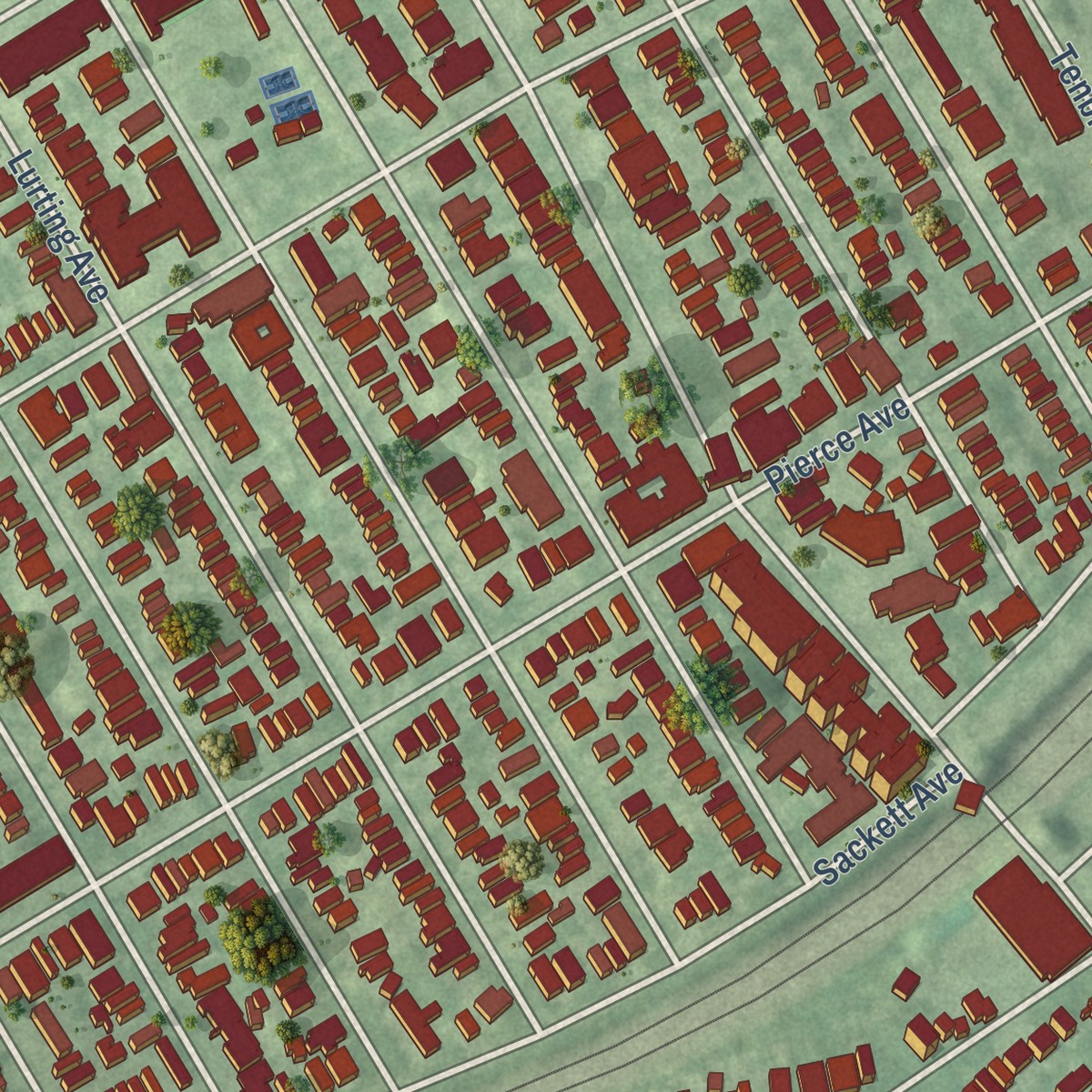 Second close-up of the map of Morris Park, New York print showing more streets and buildings