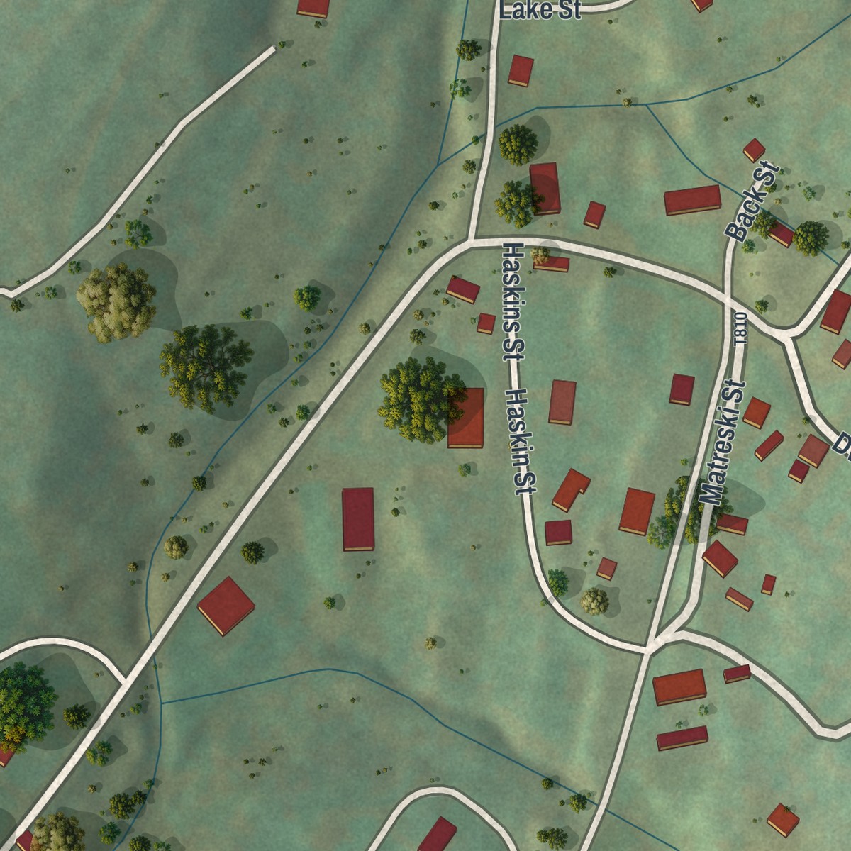 Second close-up of the map of Morris Run, Pennsylvania print showing more streets and buildings