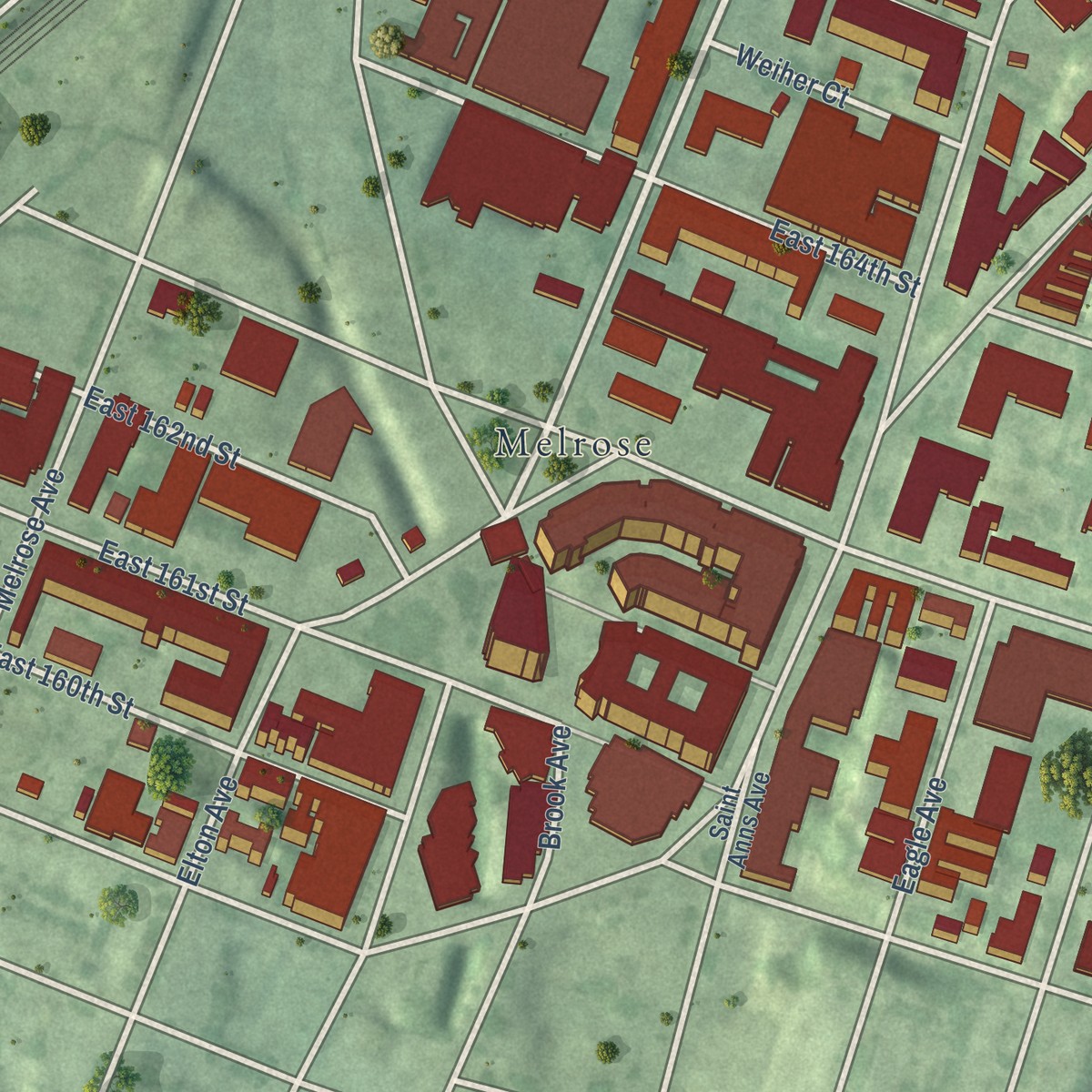 Second close-up of the map of Morrisania, New York print showing more streets and buildings