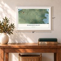 Morrison Bluff, Arkansas map, 12 x 18 inch print in a white frame in an entryway