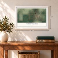 Morrisonville, Illinois map, 12 x 18 inch print in a white frame in an entryway