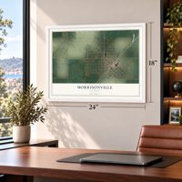 Morrisonville, Illinois map, 18 x 24 inch print in a white frame in a home office
