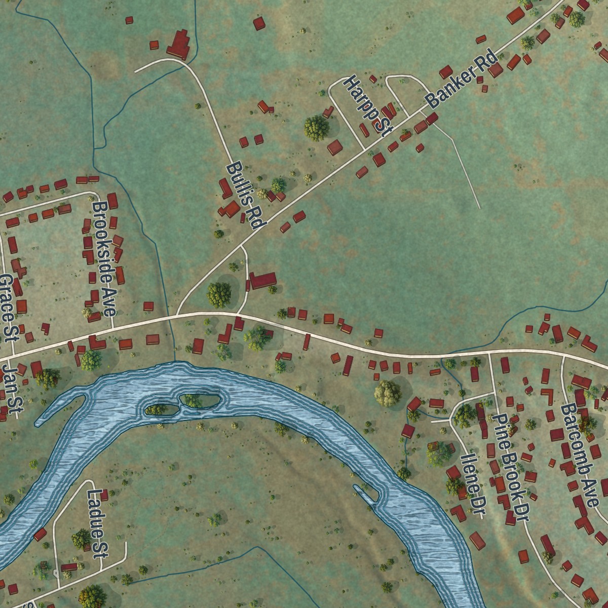 Second close-up of the map of Morrisonville, New York print showing more streets and buildings