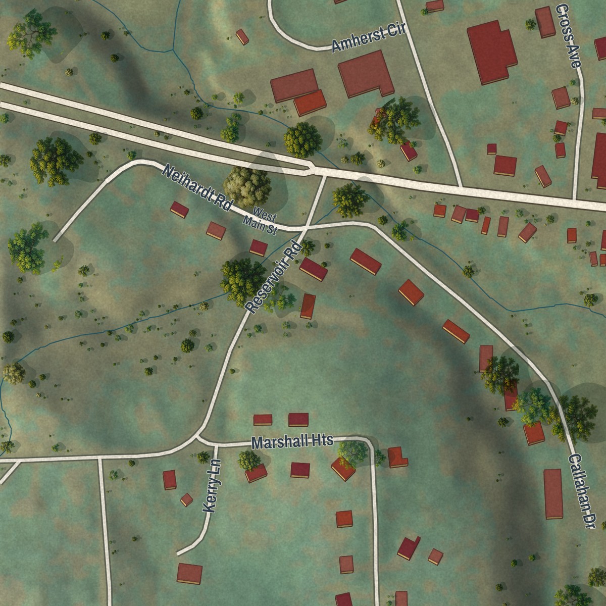 Second close-up of the map of Morrisville, New York print showing more streets and buildings
