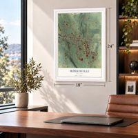 Morrisville, New York map, 18 x 24 inch print in a white frame in a home office