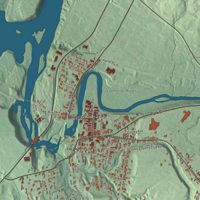 Close-up of the map of Morrisville, Vermont print showing terrain and local geography