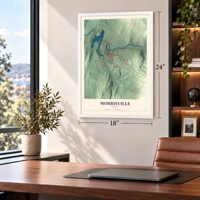 Morrisville, Vermont map, 18 x 24 inch print in a white frame in a home office